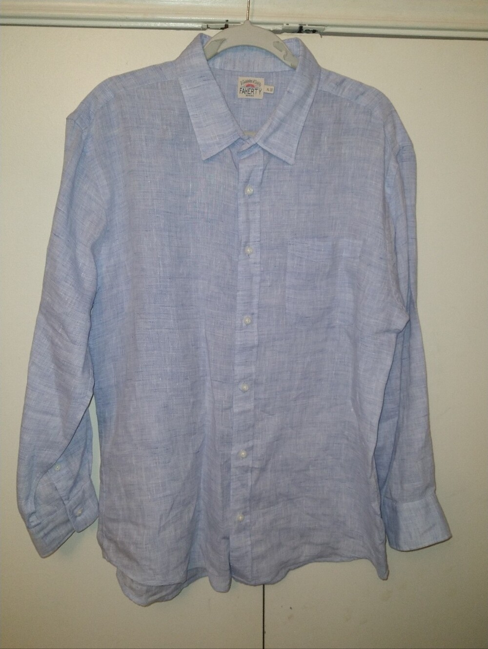Faherty Laguna Linen Blue Long Sleeve Button Up Shirt Men's sz XL.